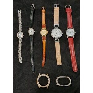Women's Watch Lot - 5 Watches & 2 Rhinestone Watch Cases Untested READ